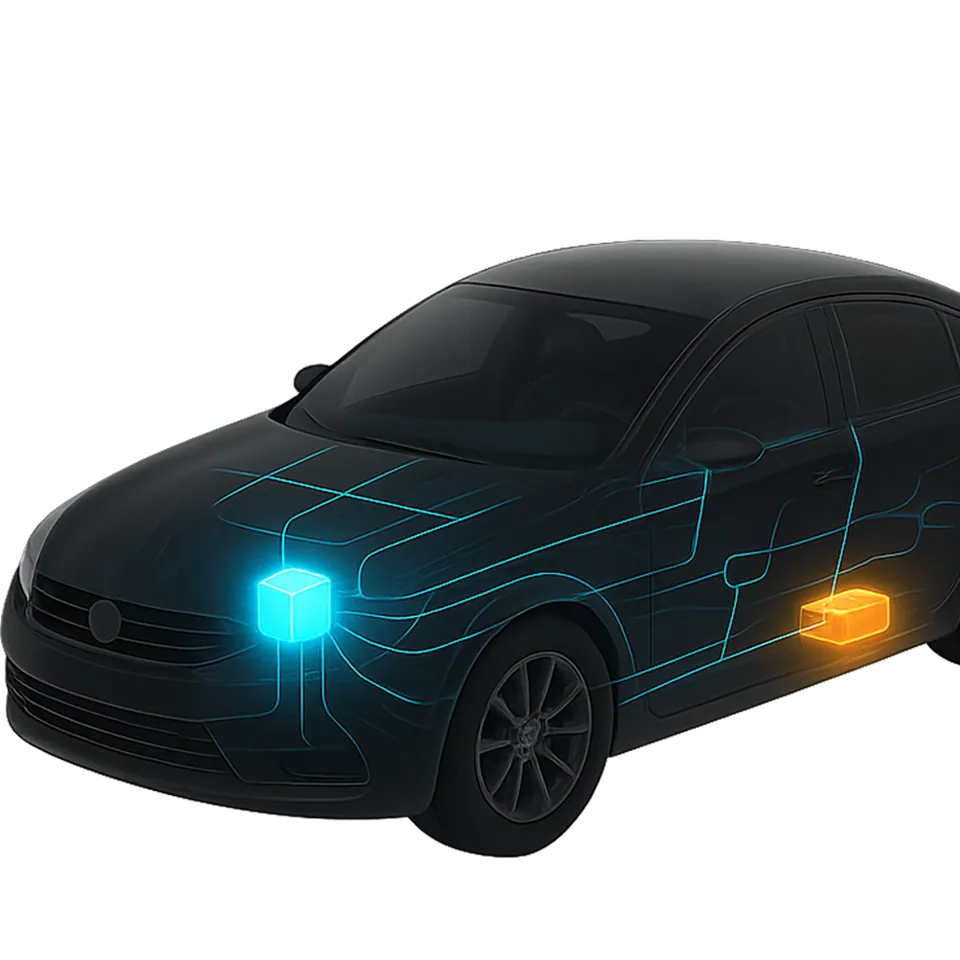 Car with its electronic network highlighted